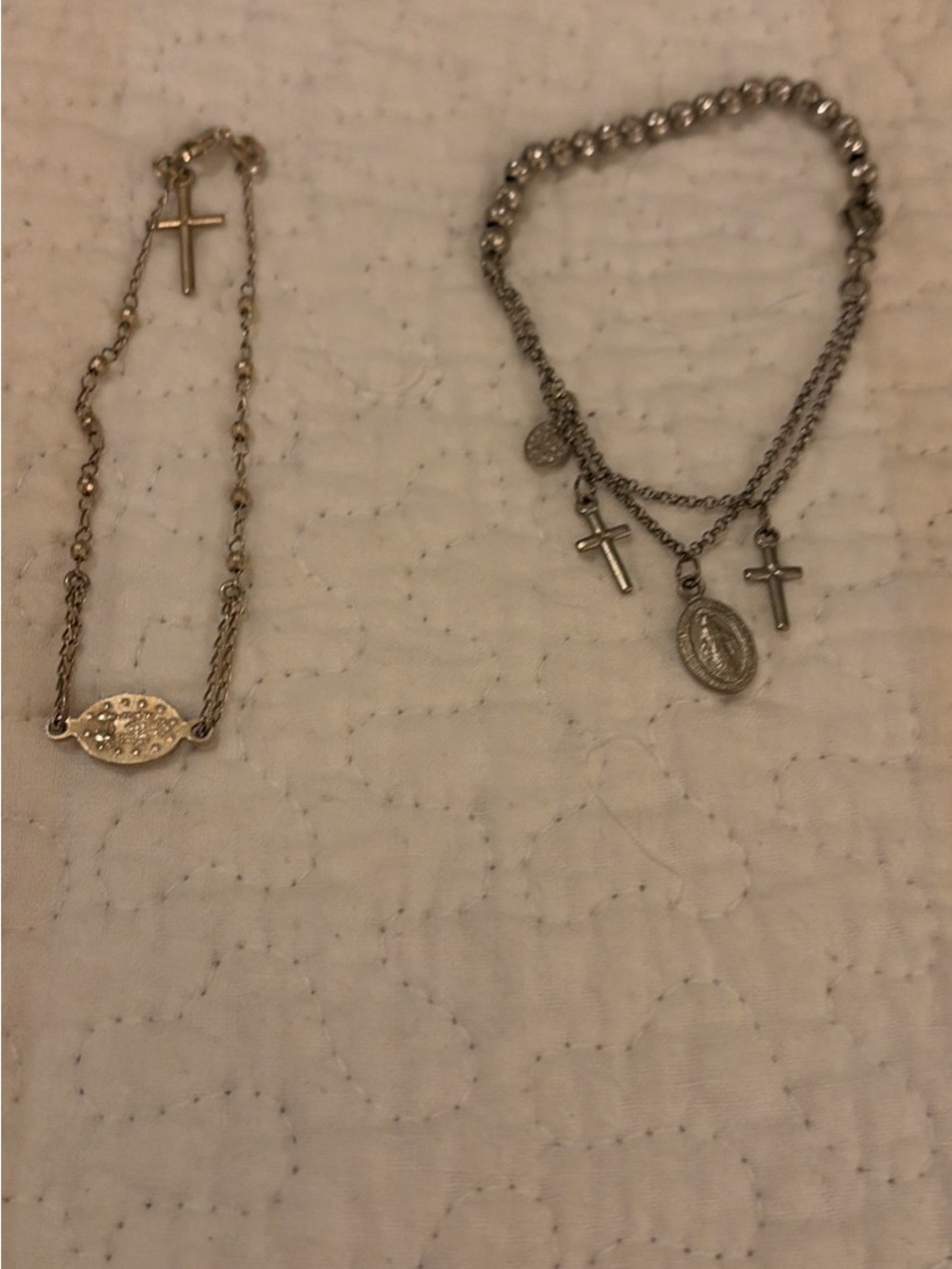 Delicate Silver-tone Cross & Medal Layered Bracelet Set